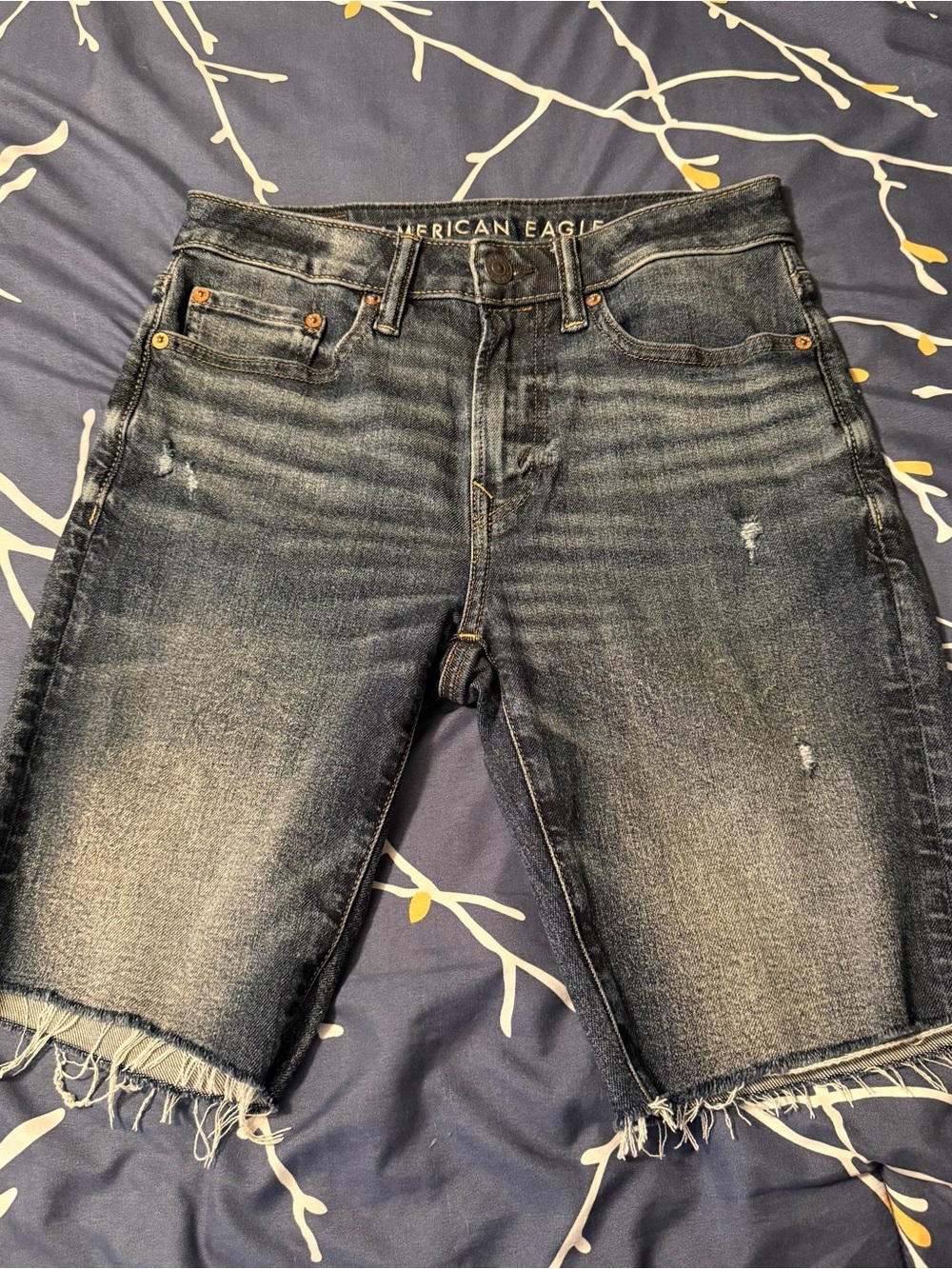 American Eagle Outfitters Men's Washed Black Denim Cutoff Shorts, 28 waist